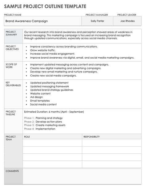 Free Project Outline Templates Smartsheet