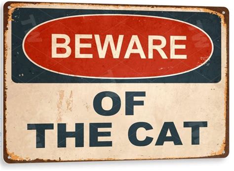 Funny Beware Of Cat Warning Sign Bar Metal Poster Tin Sign Etsy