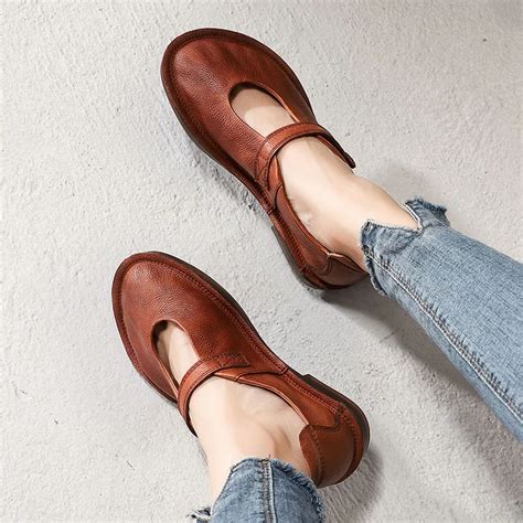 2019 New Spring Shoes Women Flats Genuine Leather Round Toes Mary Jane