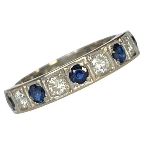 Art Deco Sapphire And Diamond 18 Carat White Gold Eternity Band At