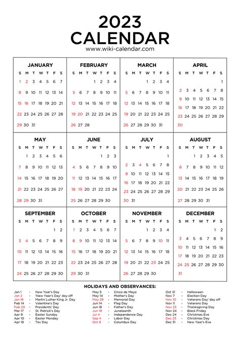 2023 Year Calendar Printable With Holidays Free Printable Templates