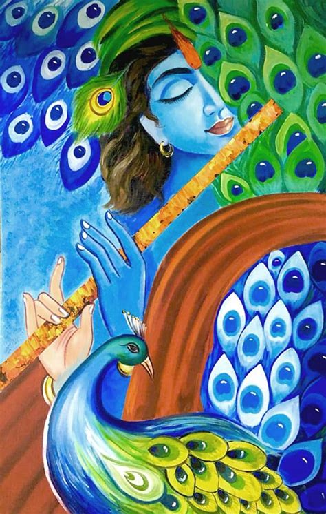 Krishna Painting India Art Hindu God Modern India Art Hindu Etsy
