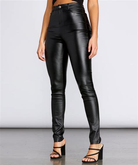 high waist faux leather skinny pants and windsor