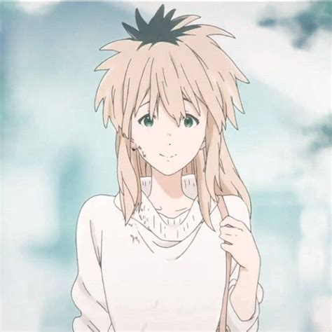 An Anime Character With Blonde Hair And Green Eyes Holding A Cane In