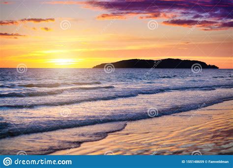 Sunset At Tropical Beach Ocean Waves By Sunrise Stock Image Image Of
