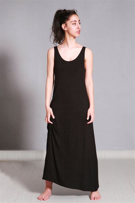 Long Black Summer Dress Cotton Jersey Sleeveless Maxi Dress Etsy Summer Black Dress Long
