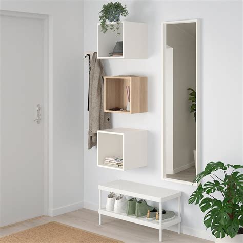 Benefiting from a lacquered coating, the cabinet is protected from minor spills and knocks whilst displaying the natural beauty of light oak. IKEA - EKET Wall-mounted cabinet combination white stained oak effect, in 2020 | Ikea eket, Ikea ...