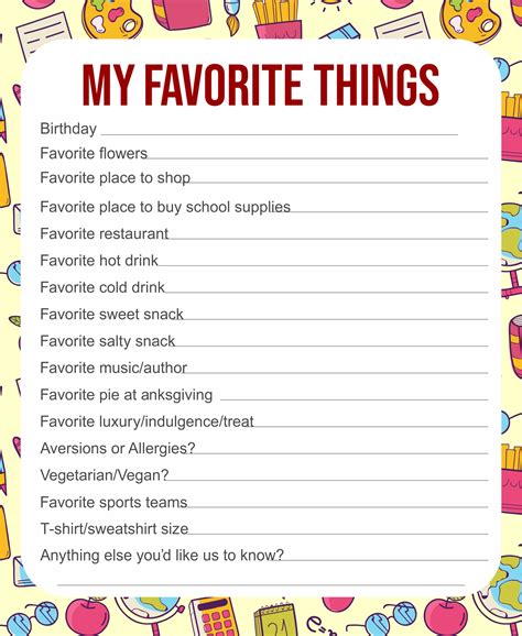 My Favorite Things List Printable Web 10 Best My Favorite Things