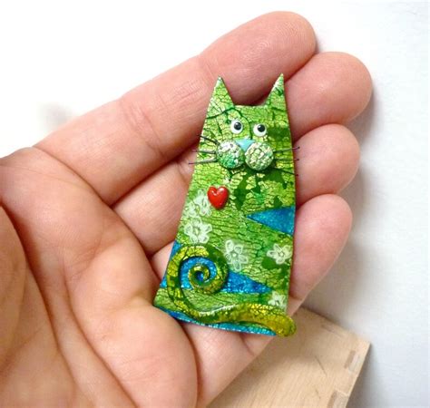 Cat Brooch Pin Polymer Clay Christmas T For Cat Lover Blue Etsy