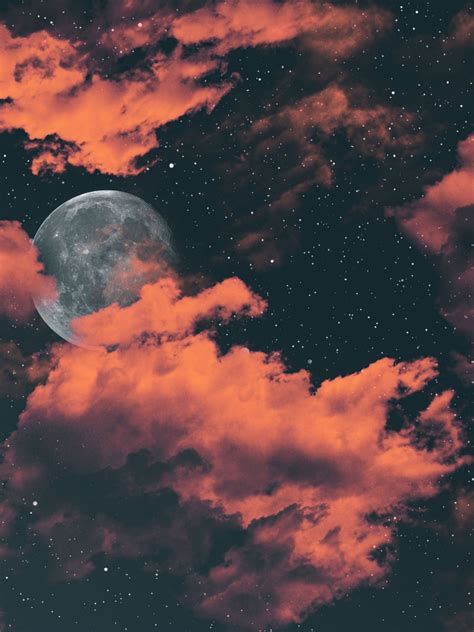 Full Moon Wallpaper 4k Dark Background Cloudy Sky Stars Digital Art