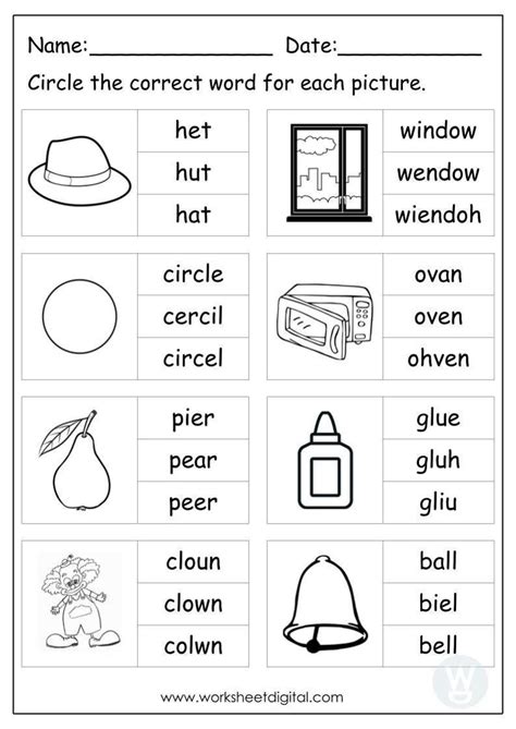 10 Printable Circle The Correct Word Spelling For Kindergarten