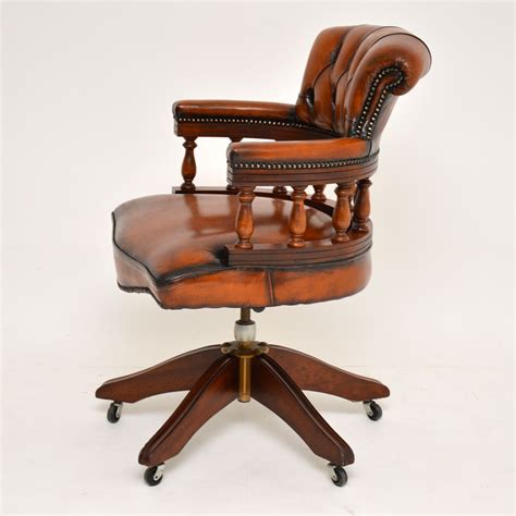 Antique Mahogany And Leather Swivel Captains Desk Chair Marylebone Antiques