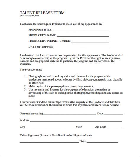 sample film release form   documents