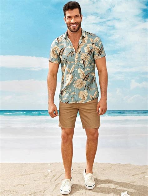 Men Beach Shirt Men Hawaiian Shirt Men Tropical Print Etsy Mens