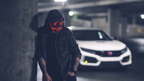 2560x1440 Mask Neon Inked With Car 5k 1440p Resolution Hd 4k Wallpapers