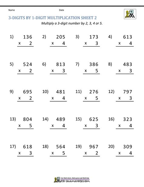 Multiply 2 Digits By 2 Digits Free Worksheets