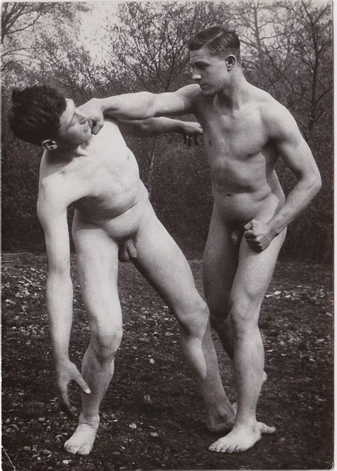 Vintage Physique Photo Nude Men Mock Fighting Homobilia