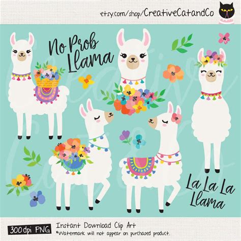 Cute Llamas With Spring Flowers Clipart Spring Alpaca Llama