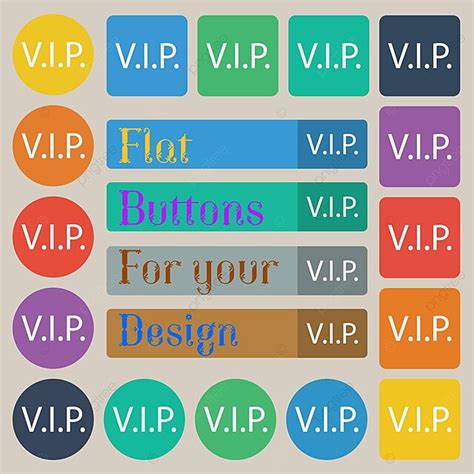 20 Vip Buttons In Different Shapes And Colors Vector Token Label Vip