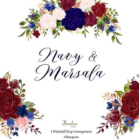 Download Navy and Marsala Watercolor Floral Clipart Bouquets and ...