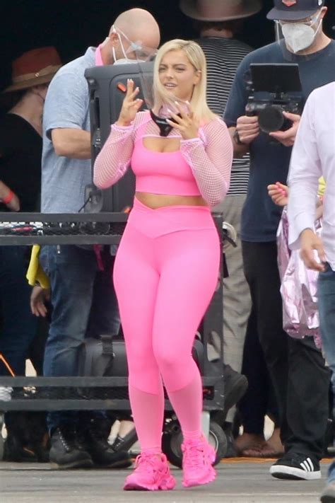 Bebe Rexha Shows Off Her Curves In Bright Workout Gear While Filming A Commercial For A New Jbl
