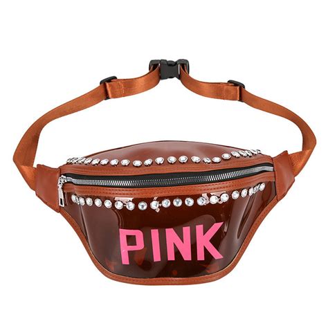 Shop For Jelly Color Women Pink Fanny Packs Letter Printed Diamond