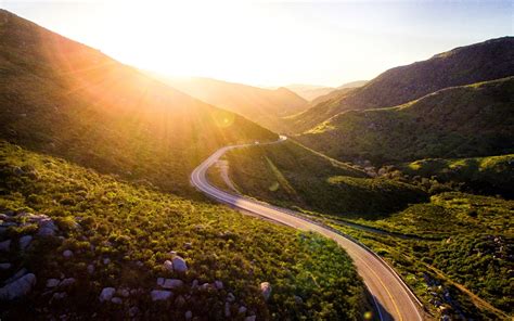 Early Morning Sunshine Mountain Road Scenery Hd Wallpaper Preview