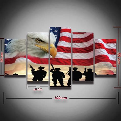 5 Panel Canvas Wall Art Picture American Flag Eagle Painting Prints