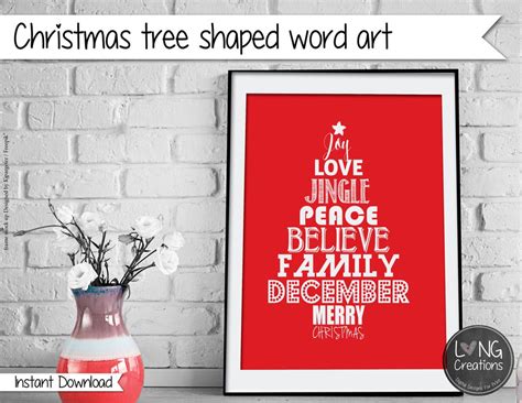 Christmas Tree Word Art Typography Print Christmas Decor Etsy