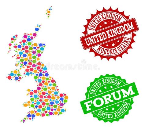 Social Network Map Of United Kingdom With Speech Bubbles And Grunge
