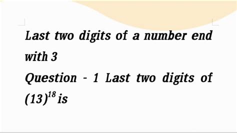 Trick For Finding The Last Two Digits Of A Number End With 3 Youtube