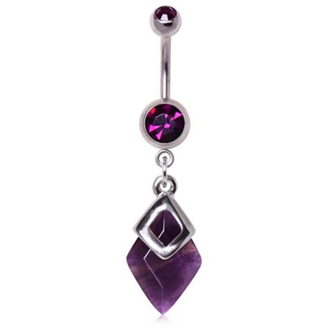 316l Surgical Steel Diamond Amethyst Dangle Navel Ring Belly Rings
