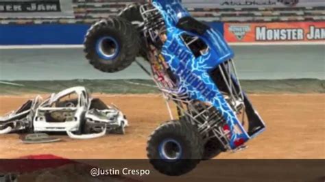 First thing's first, you need to realize that a monster jam truck is pretty much the size of a small house. Monster Jam Blue Thunder Monster Truck Theme Song - YouTube