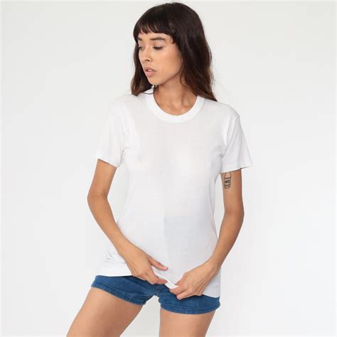 plain tshirt vintage white sheer tee shirt 80s t shirt paper thin basic normcore 1980s single