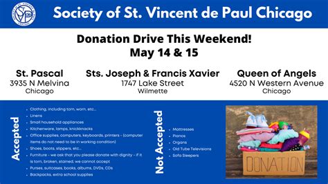 Donation Drive May 14 And 15 St Vincent De Paul Chicago