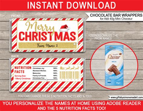 Christmas Chocolate Bar Wrapper Template Printable Aldi Choceur Label