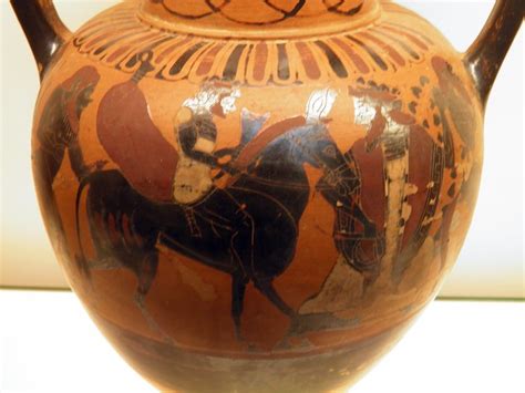 Black Figured Neck Amphora Jar Dionysos Leads Hephaistos Back To The