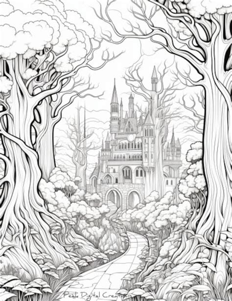 Enchanted Forest Coloring Page Printable Etsy