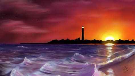 Cape May Lighthouse At Sunset Painting By Randy Hulshizer