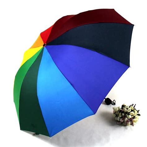1 Pc Creative Rainbow Umbrella Big Umbrella Straight Three Folding