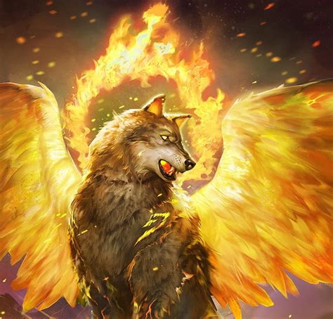 Fire Wolf With Wings