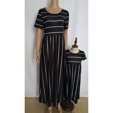 Mother And Daughter Short Sleeve Striped Maxi Dress