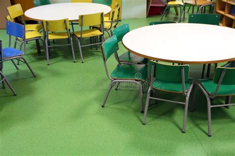 Round Tables In Primary School Stock Photo Image Of Empty Desk