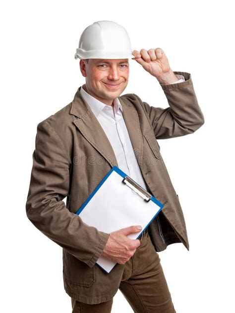 Civil Engineer Holding A Folder In A White Helmet Stock Image Image