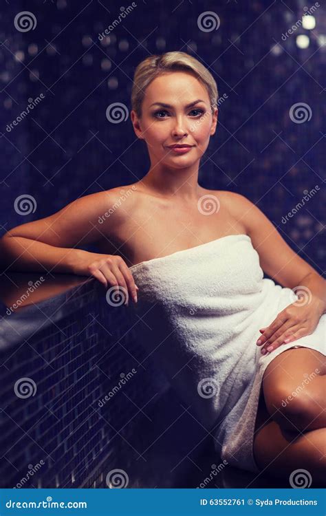 Beautiful Young Woman Sitting In Bath Towel Stock Image Image Of Relax Recreation 63552761
