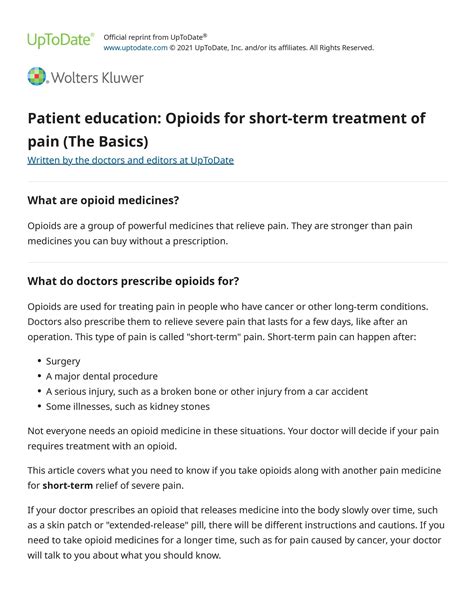 Opioids For Short Term Treatment Of Pain — Transitional Care Physicians