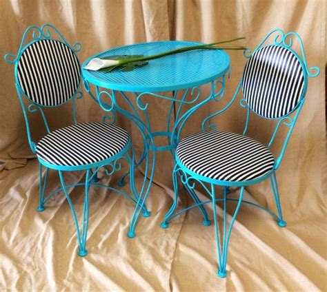 Bistro set of folding table and chairs. Vintage Metal Bistro Set - 2 Chairs and Small Table - Iron ...