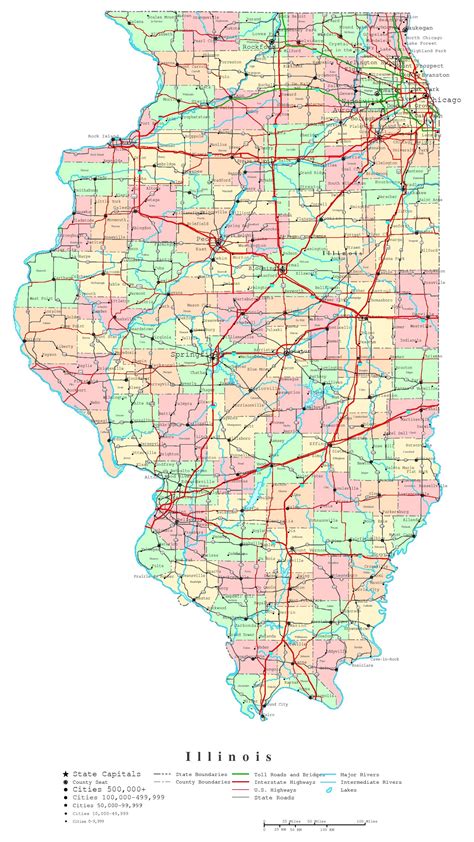 Laminated Map Large Detailed Administrative Map Of Illinois State Images