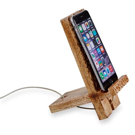 Carved Mango Wood Smart Phone Stand Levenger