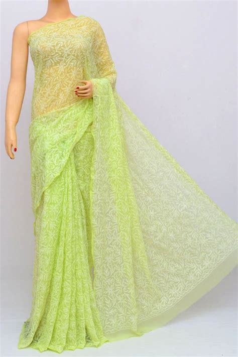 Light Green Color Tepchi Work Hand Embroidered Lucknowi Chikankari